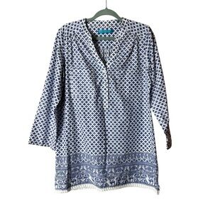 Tori Richard Blue and White Patterned Dress